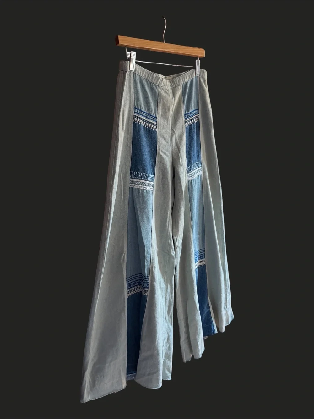 FREE PEOPLE Willa Pieced Wide-Leg Jeans Patchwork Embroidery 27